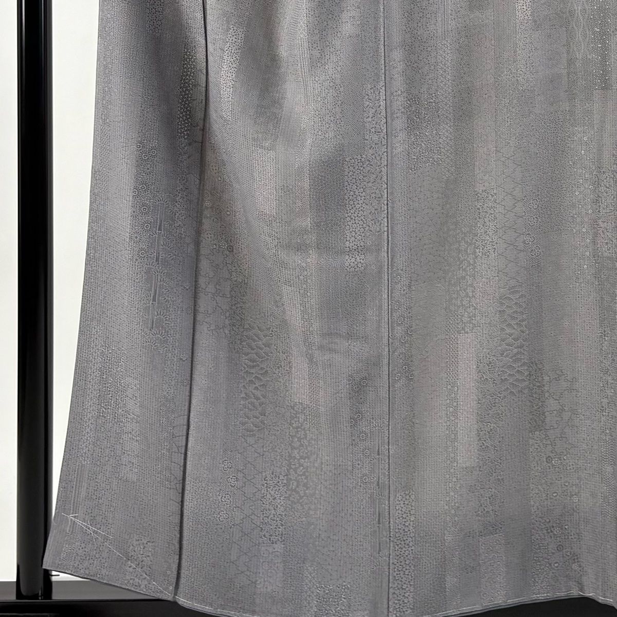 江戸小紋 身丈156 cm 裄丈66 M 袷 金田政山 落款 縞 花唐草 灰色 正絹