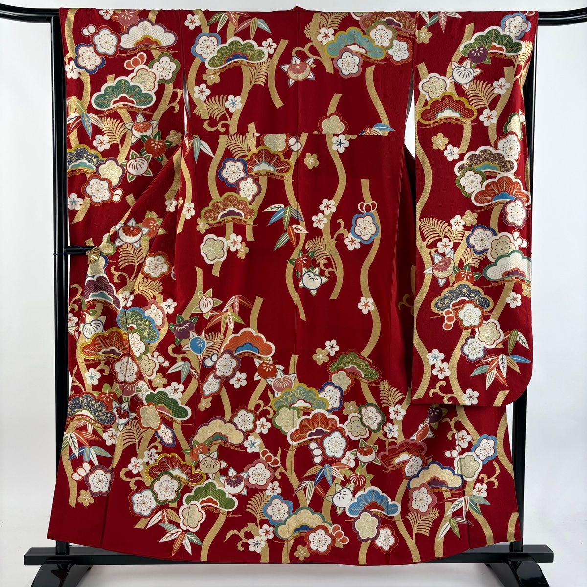 振袖 身丈157.5 cm 裄丈65.5 M 袷 松竹梅 橘 金糸 金彩 赤 正絹