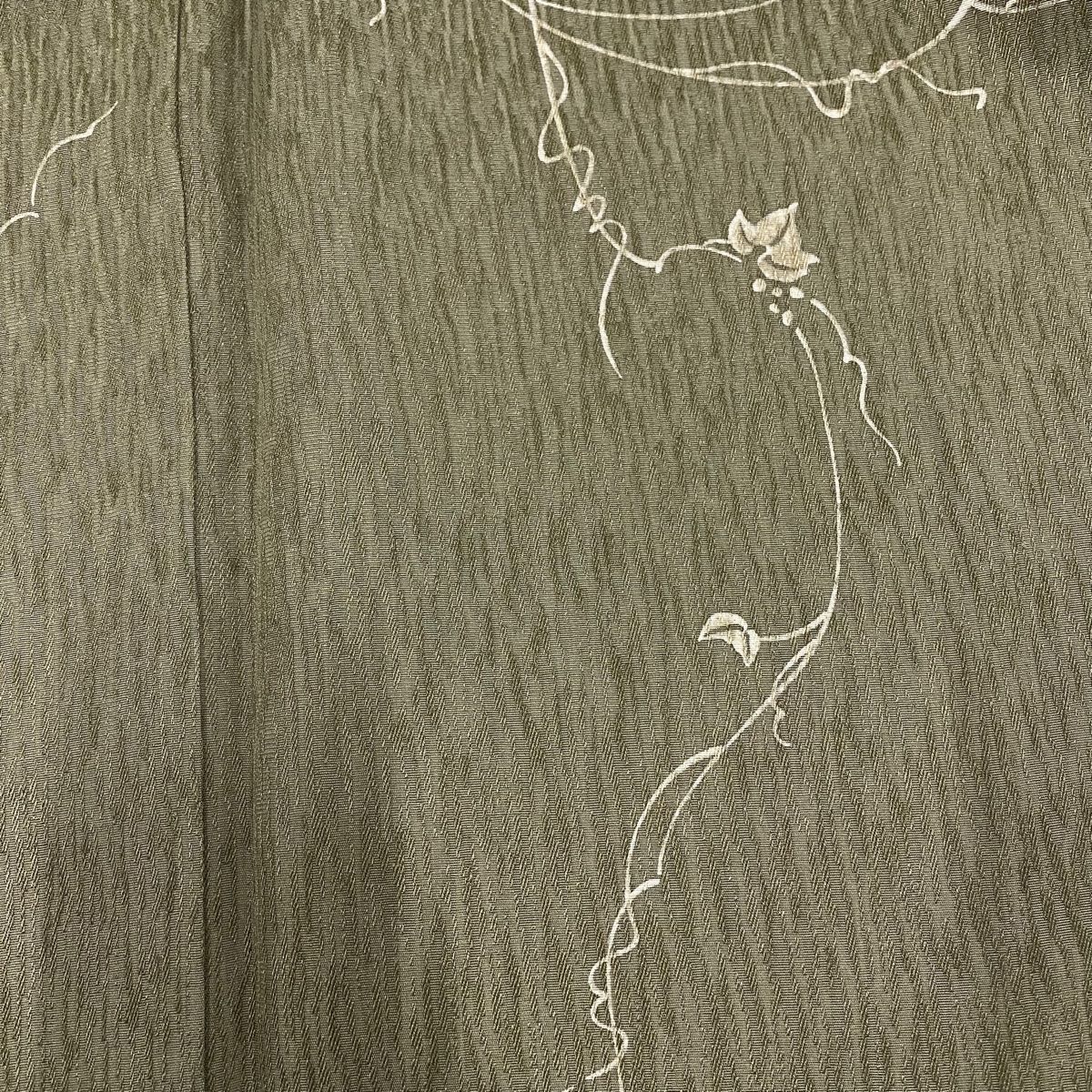  小紋 身丈150 cm 裄丈66.5 M 袷 葉と実 灰緑 正絹 小紋 着物