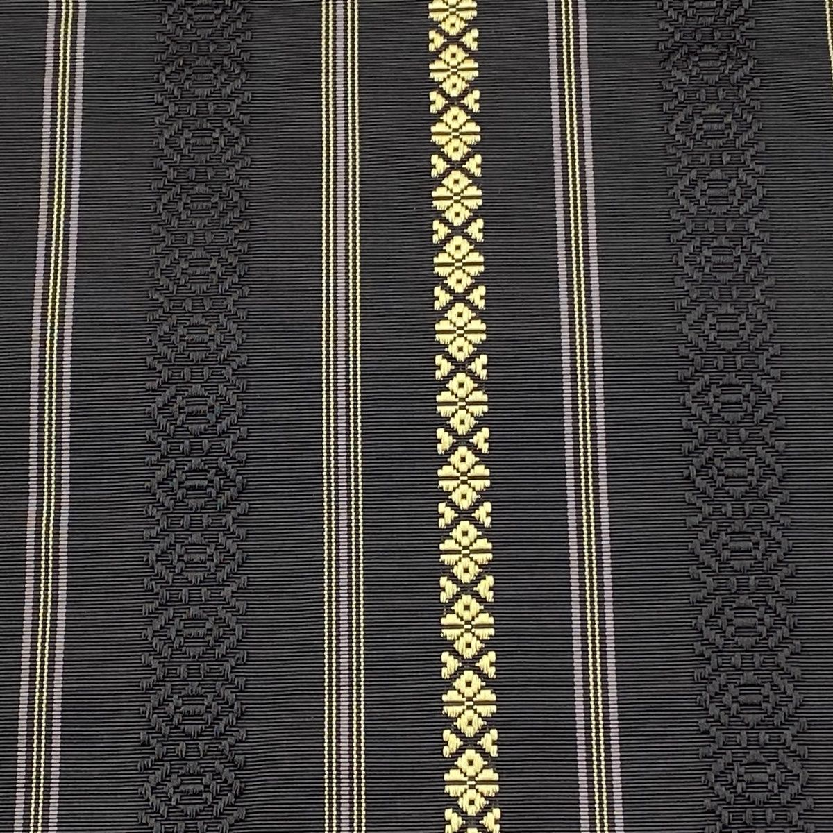 美品】 名古屋帯 名品 八寸名古屋帯 松葉仕立て 縞 幾何学 黒灰 正絹