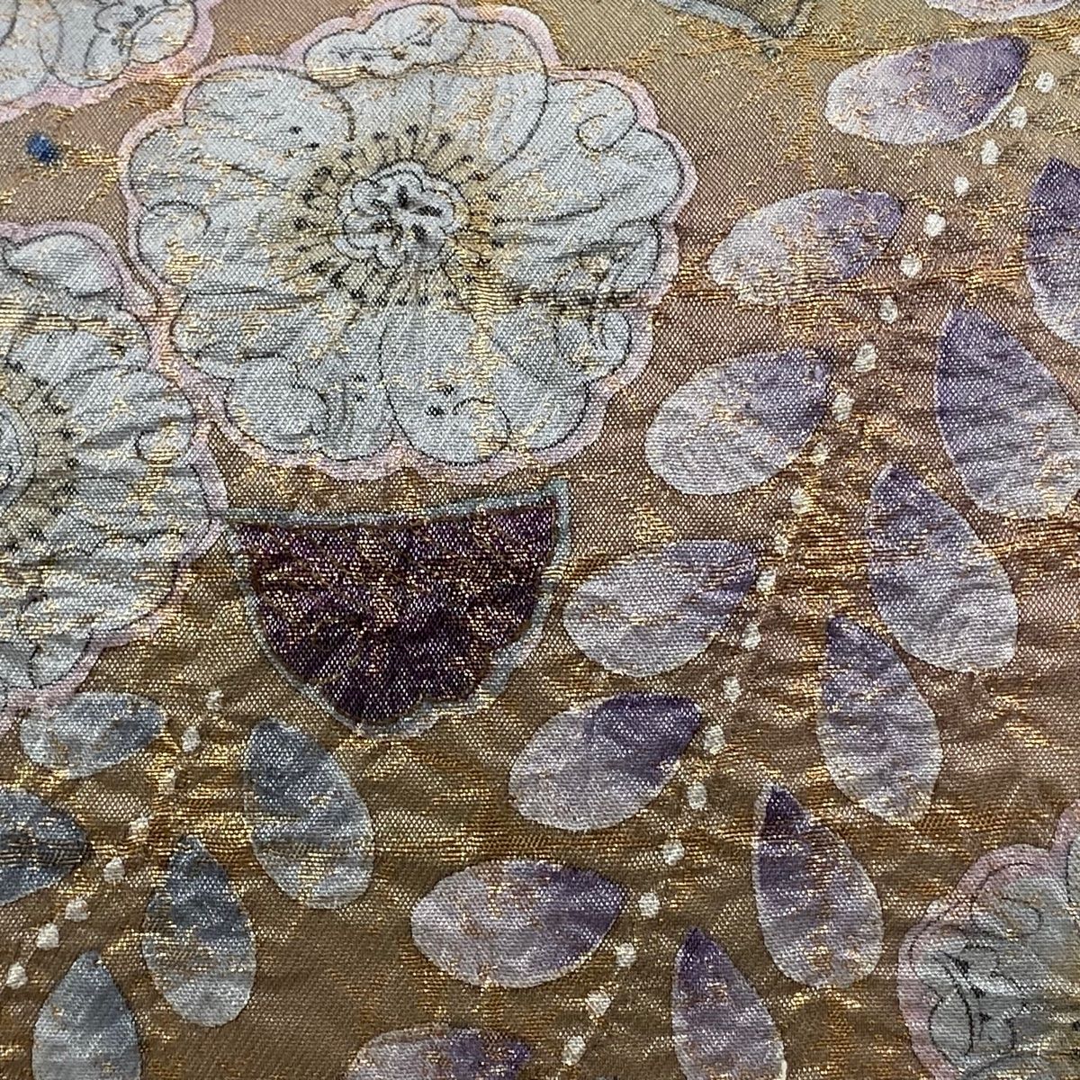 逸品!!絹 袋帯☆【辻が花】金通し 金彩絞り 抹茶 緑 グラデーション