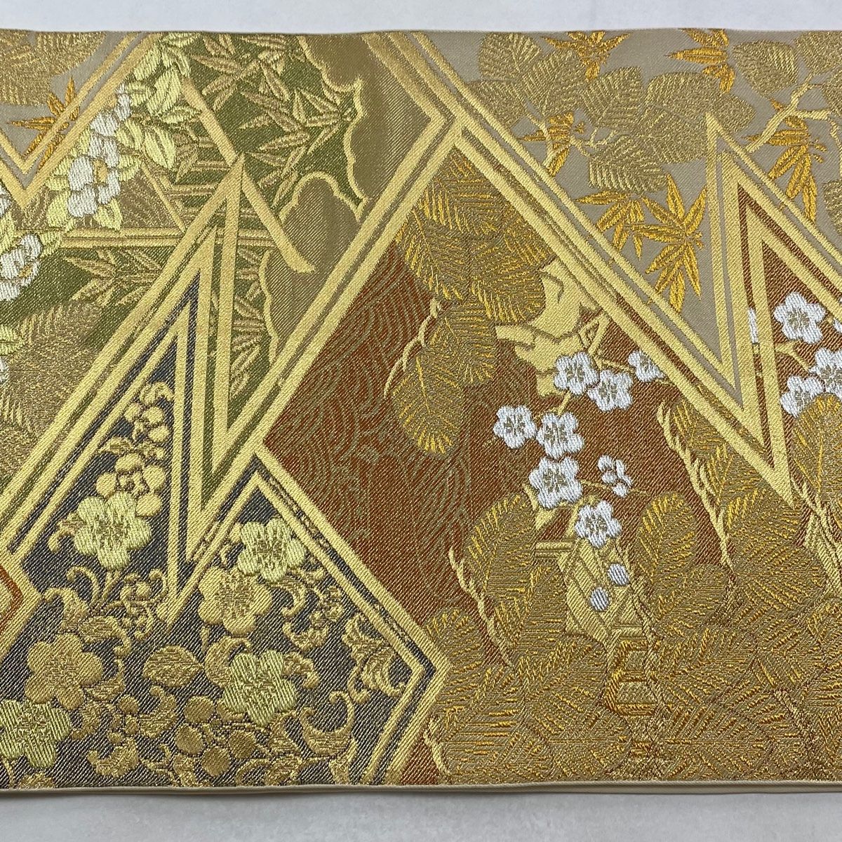 美品】 袋帯 名品 川島織物 落款 松竹梅 波 金銀糸 箔 金色 六通 正絹