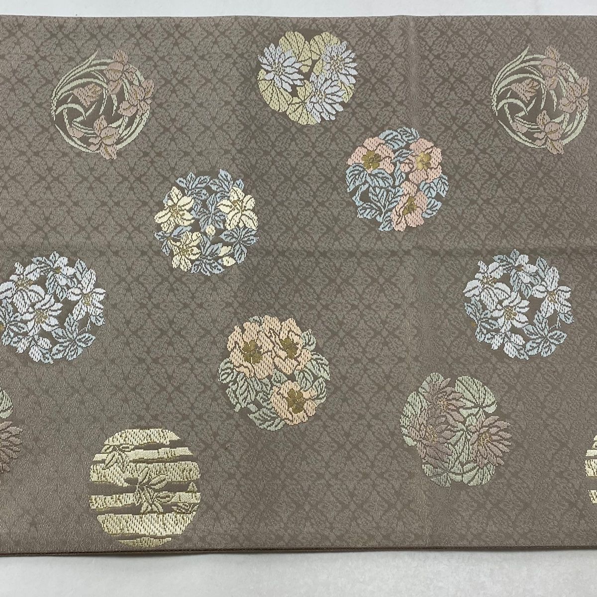 袋帯 名品 箔屋清兵衛 落款 御印文 箔 草木染 灰紫 六通