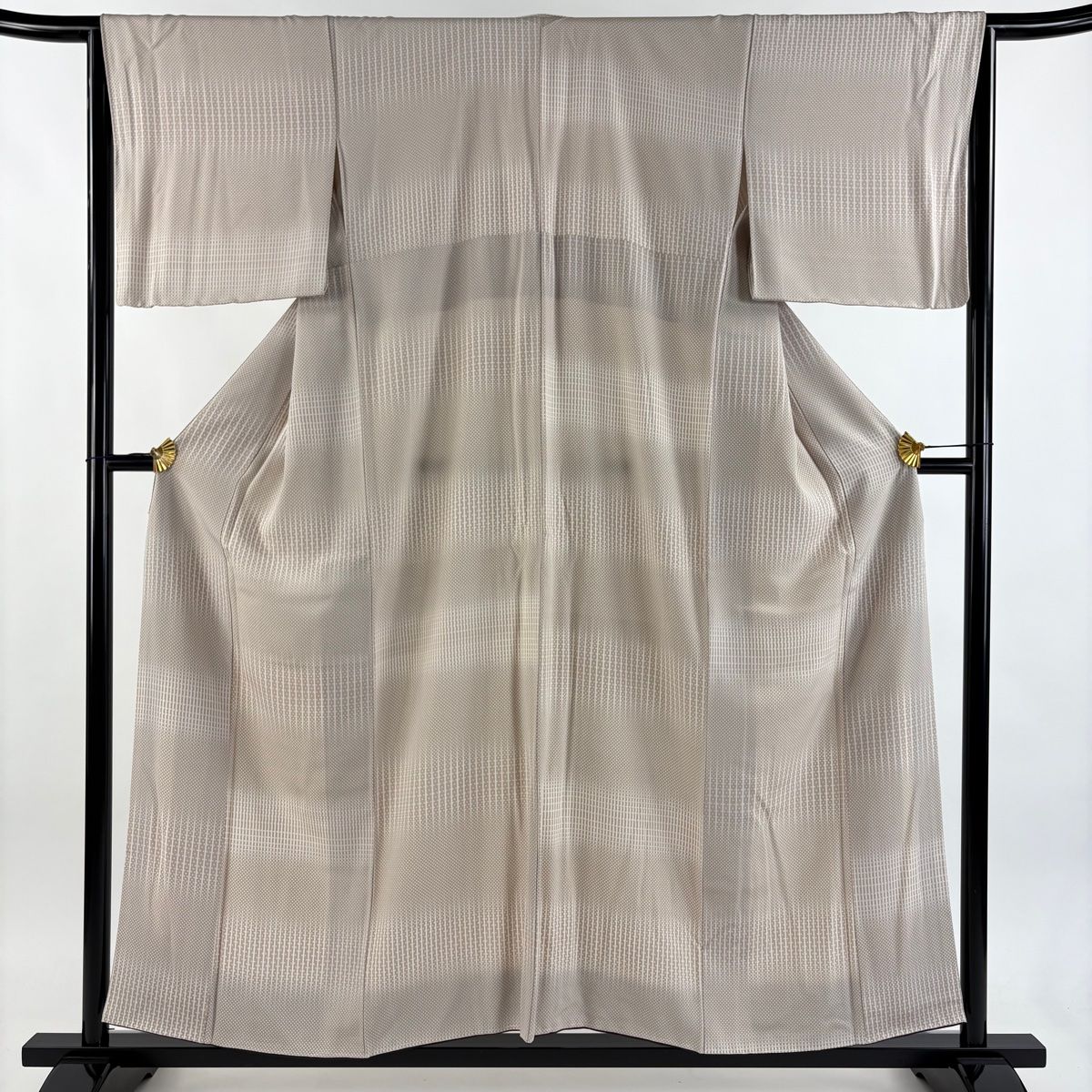 小紋 身丈156 5 cm 裄丈63 S 袷 縞 幾何学模様 ベージュ 正絹 秀品