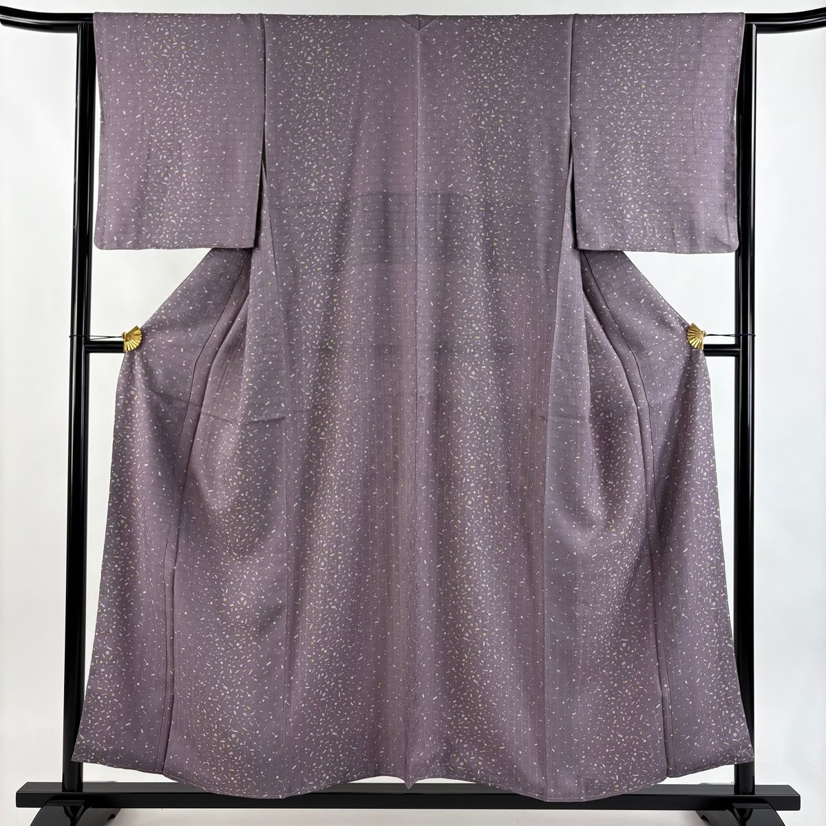 小紋 身丈155 5 cm 裄丈63 S 袷 幾何学模様 地紋 金彩 灰紫 正絹 秀品