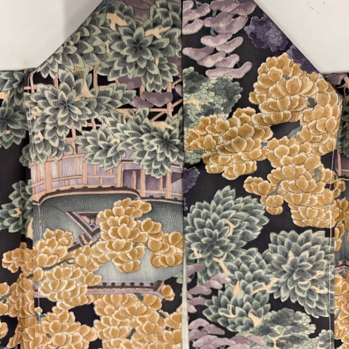  小紋 身丈158 cm 裄丈62 S 袷 樹木 建物 灰紫 正絹 秀品 小紋 着物