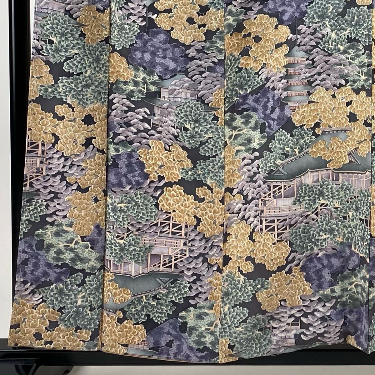 小紋 身丈158 cm 裄丈62 S 袷 樹木 建物 灰紫 正絹 秀品