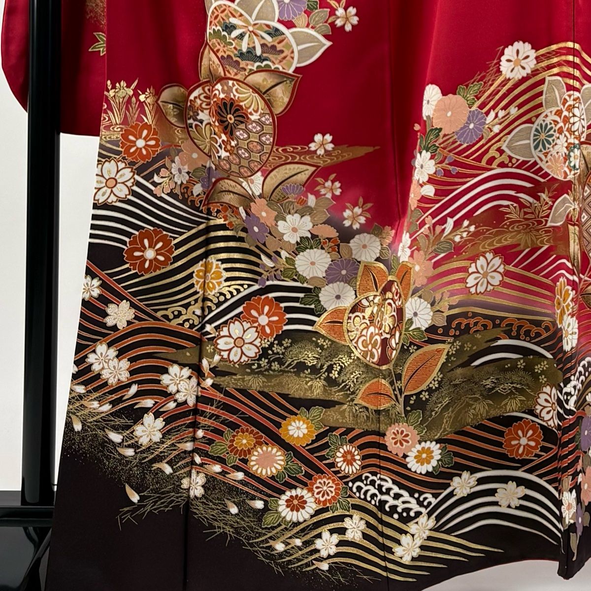 振袖 身丈166 cm 裄丈71 5 L 袷 橘 桜 金彩 ぼかし 赤 正絹 秀品