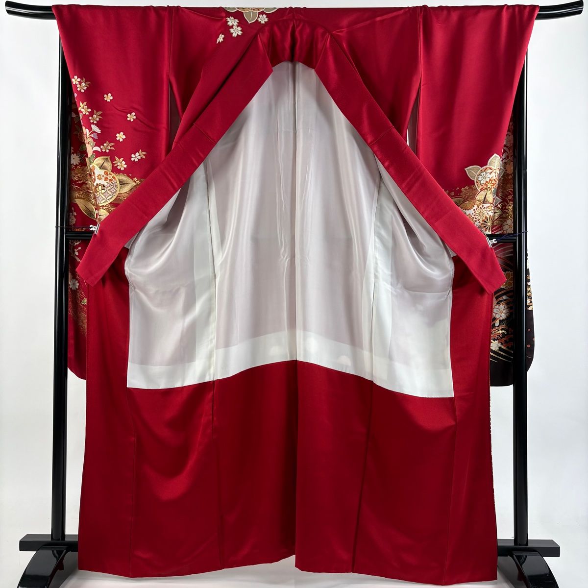  振袖 身丈166 cm 裄丈71 5 L 袷 橘 桜 金彩 ぼかし 赤 正絹 秀品 振袖 着物