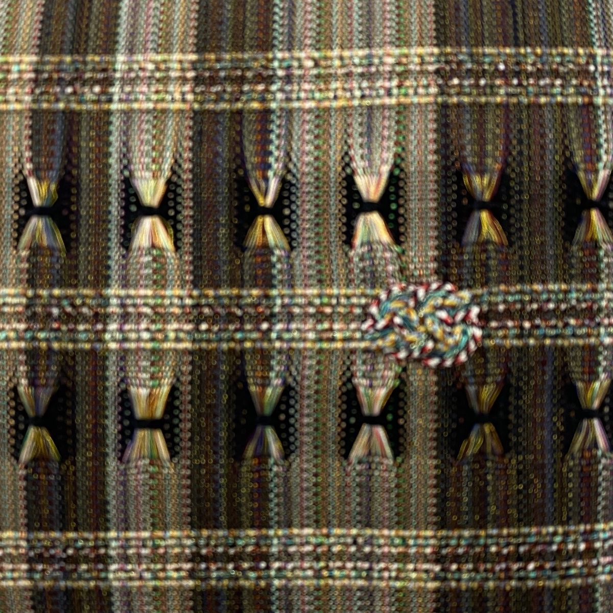 美品】 名古屋帯 秀品 八寸名古屋帯 松葉仕立て 幾何学 金糸 焦茶色