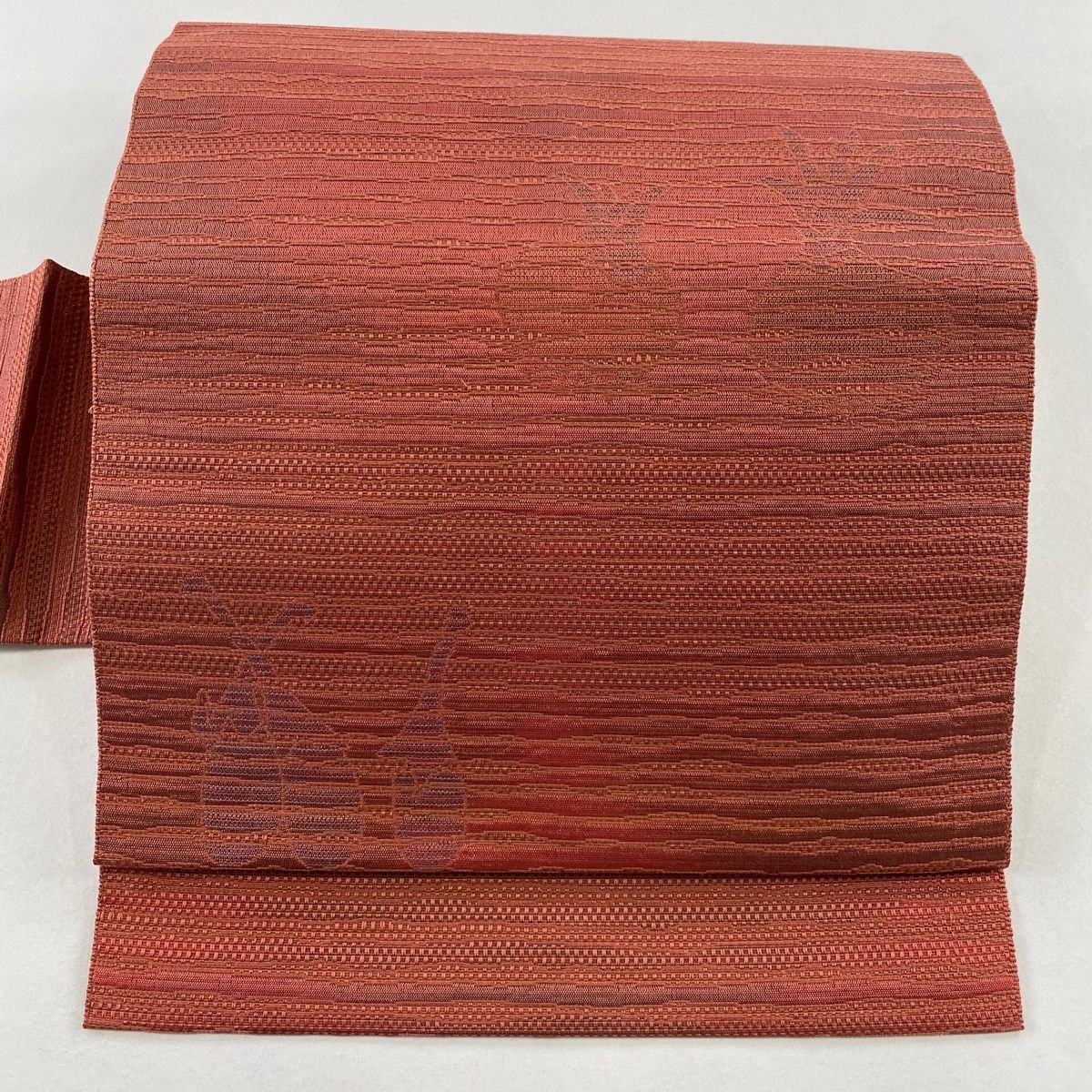 名古屋帯 秀品 証紙 博多織 八寸名古屋帯 生り物 茜色 正絹