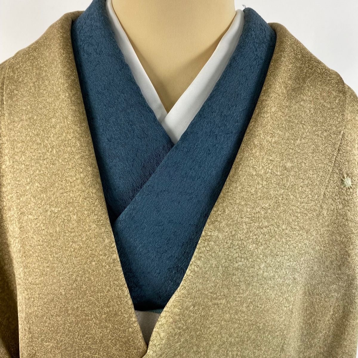  道中着 身丈111 5 cm 裄丈67 M 久保田一竹工房 和装コート 落款 辻が花 金通し ぼかし 茶緑色 正絹 羽織 着物 浴衣