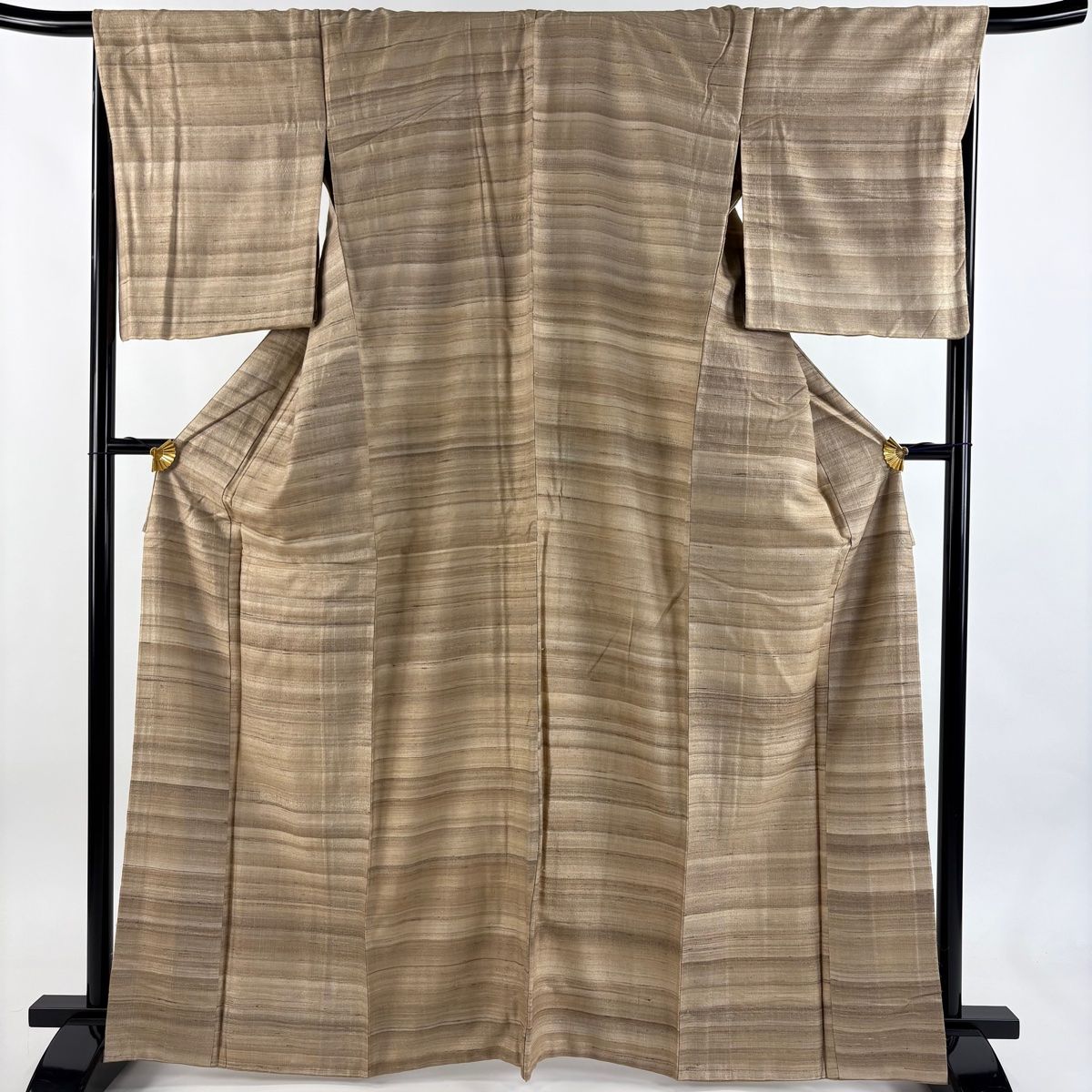 紬 身丈164 cm 裄丈68 L 袷 縞 薄茶色 正絹