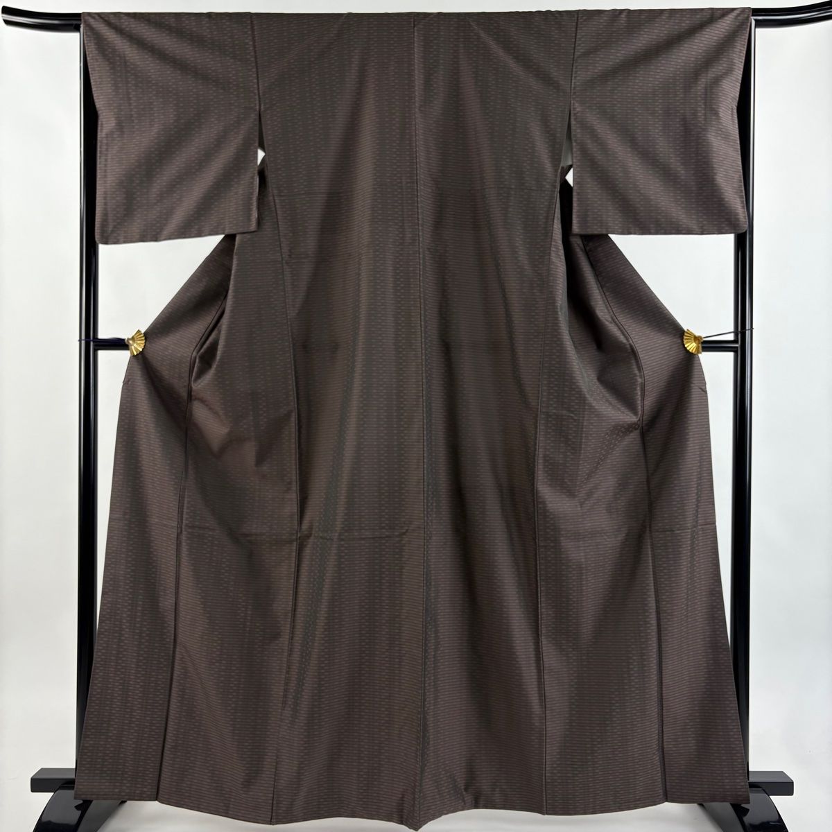 お召 身丈163 cm 裄丈66 M 袷 証紙 縞 茶紫 正絹