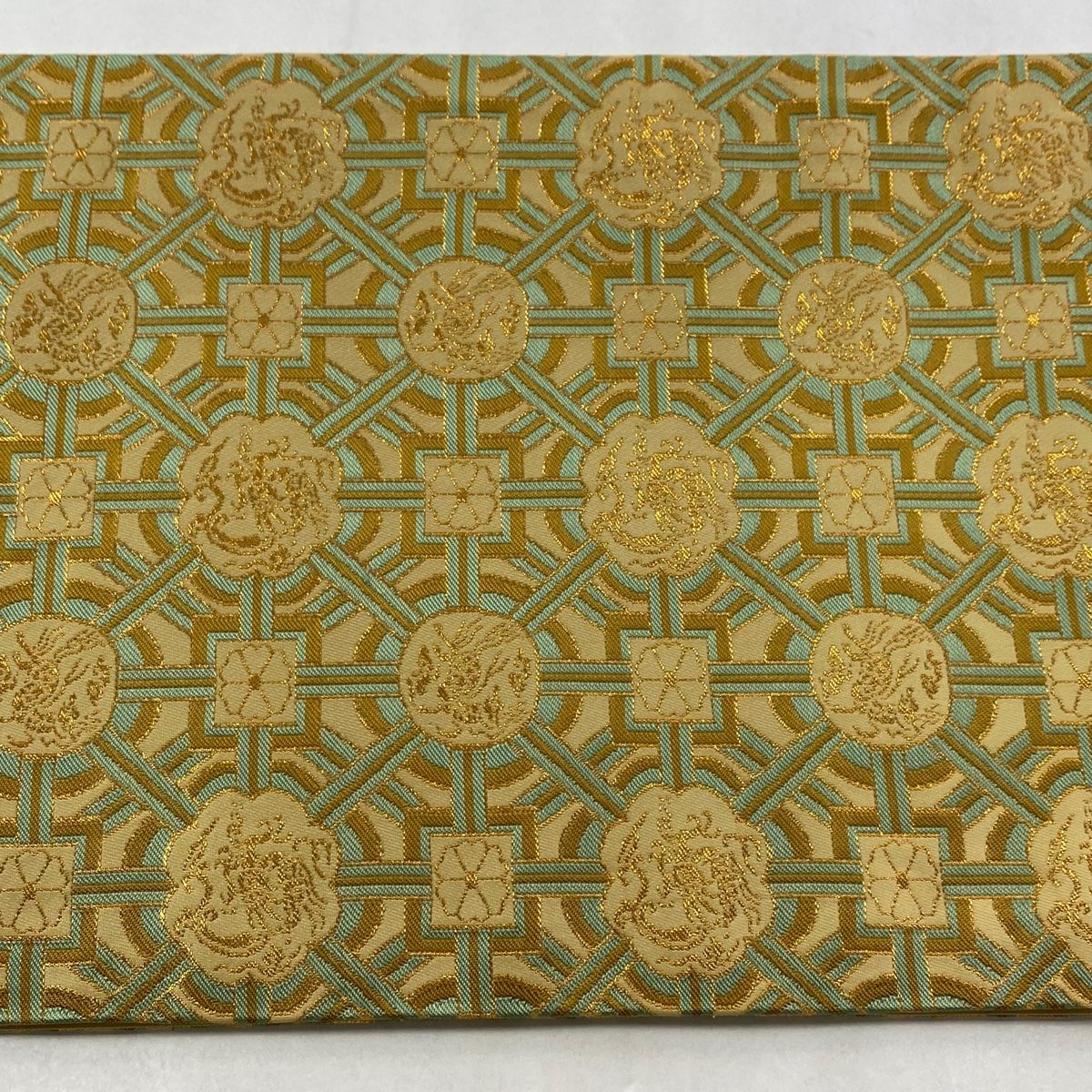 逸品!!絹 作り帯・付け帯☆【龍村晋謹製】名物加賀蜀紅錦 龍 麒麟 美品 美品】 袋帯 逸品 龍村晋 落款 名物加賀蜀紅錦 箔 薄黄土色 全通 正絹