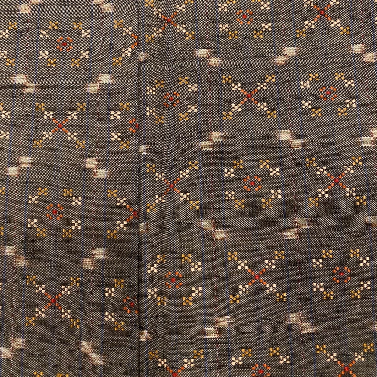  紬 身丈151 cm 裄丈63 S 袷 菱 花織 焦茶色 正絹 紬 着物