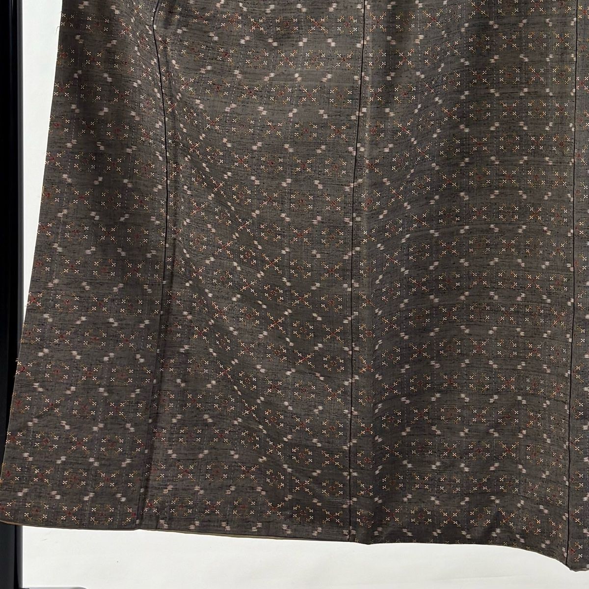 紬 身丈151 cm 裄丈63 S 袷 菱 花織 焦茶色 正絹