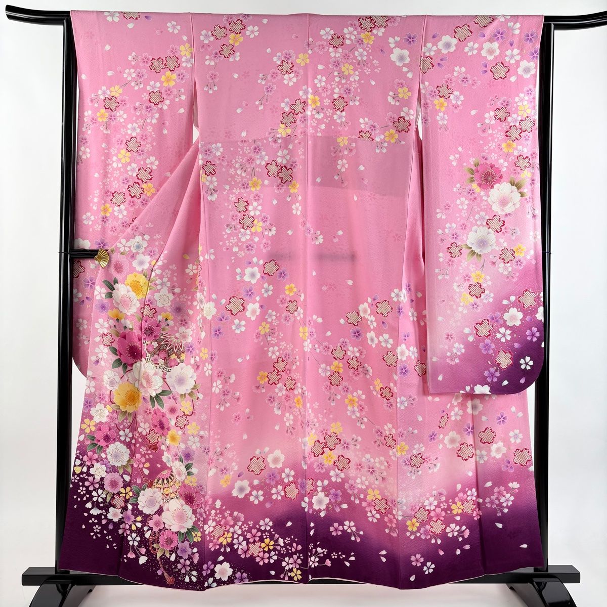 振袖 身丈158 5 cm 裄丈64 M 袷 桜 手鞠 箔 刺繍 ピンク 正絹