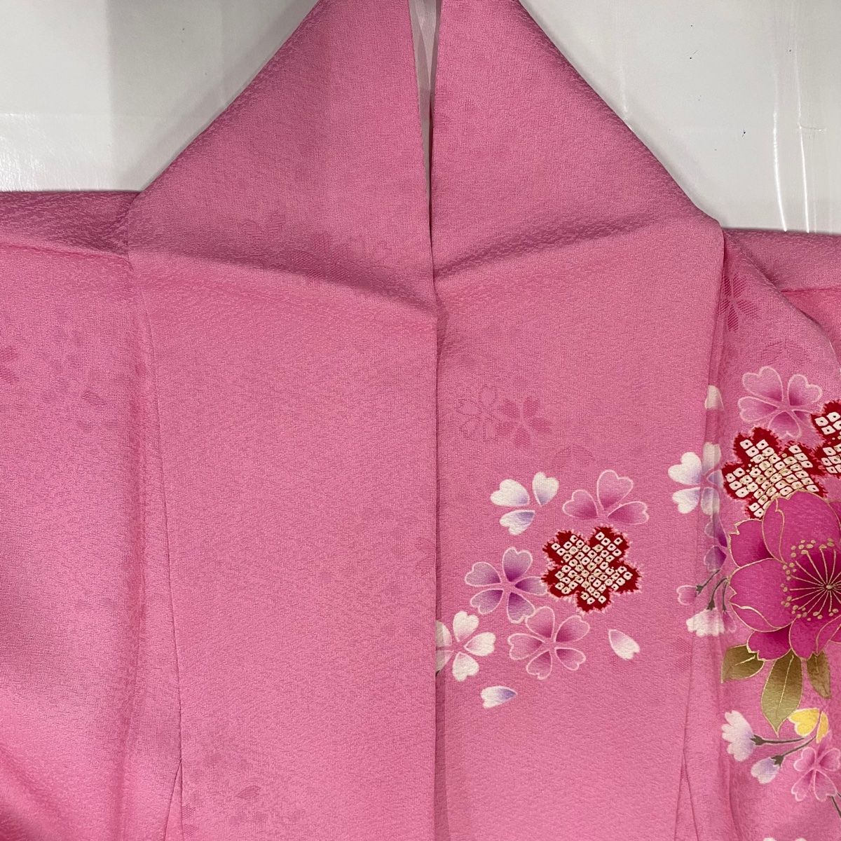  振袖 身丈158.5 cm 裄丈64 M 袷 桜 手鞠 箔 刺繍 ピンク 正絹 振袖 着物