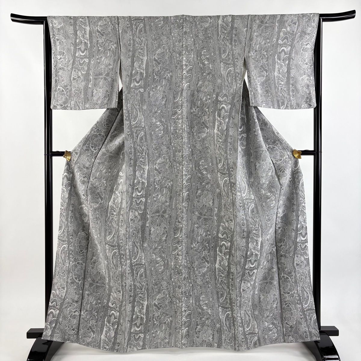 小紋 身丈164 5 cm 裄丈64 M 袷 草花 紋意匠 灰色 正絹