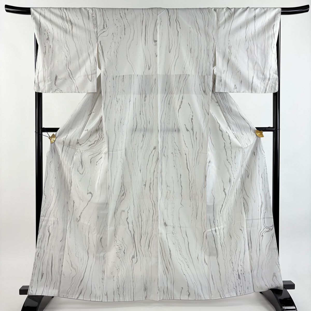 小紋 身丈164.5 cm 裄丈67.5 L 袷 大島紬地 証紙 墨流し 灰白 正絹