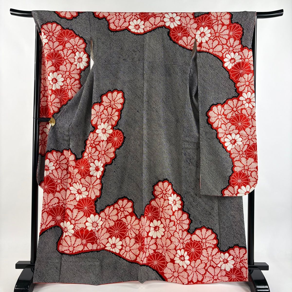 振袖 身丈167 cm 裄丈67.5 L 袷 菊 総絞り 黒 正絹