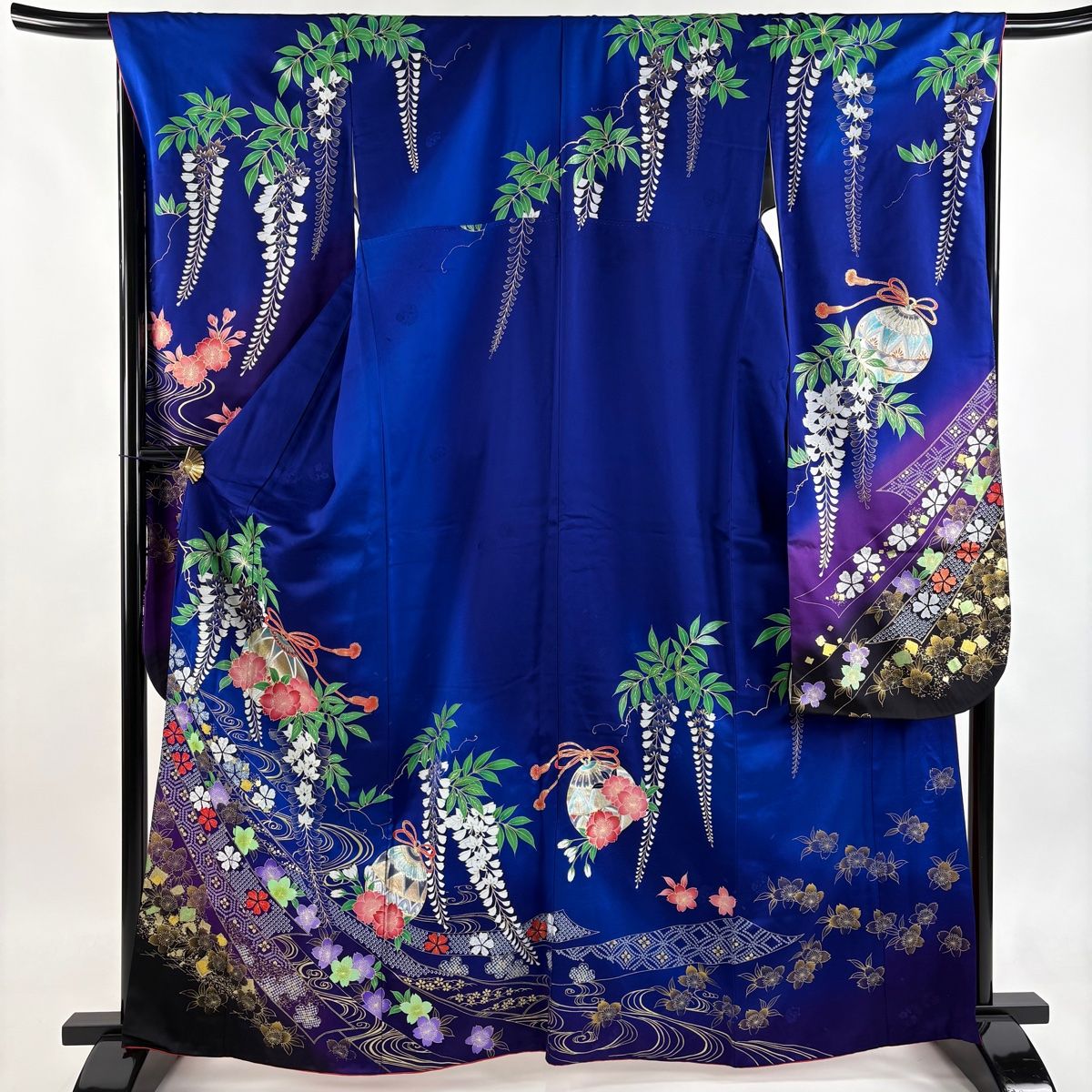 振袖 身丈164 cm 裄丈68 L 袷 鈴 桜 金銀彩 ぼかし 青紫 正絹