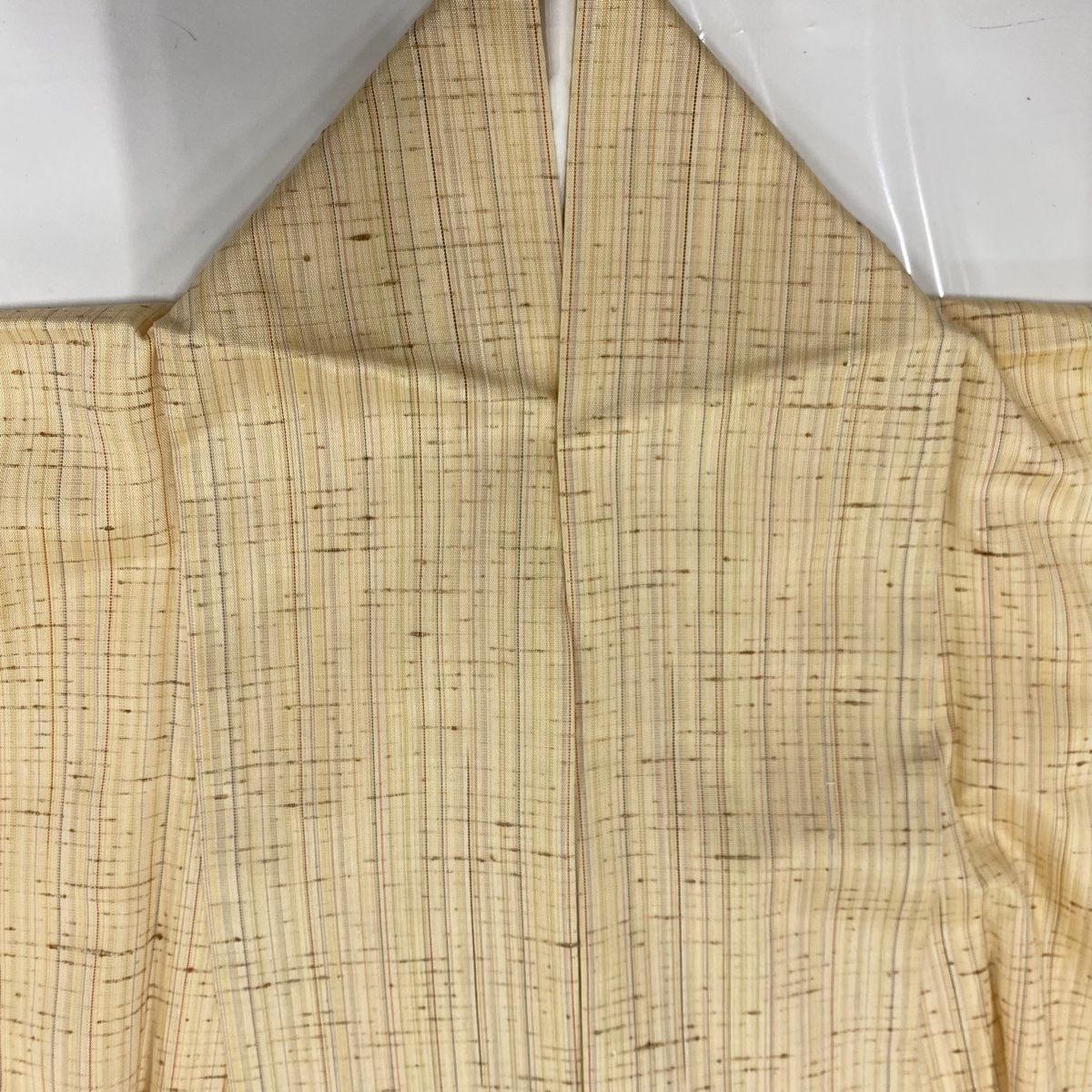  紬 身丈173 cm 裄丈72 L 袷 縦縞 ベージュ 正絹 紬 着物