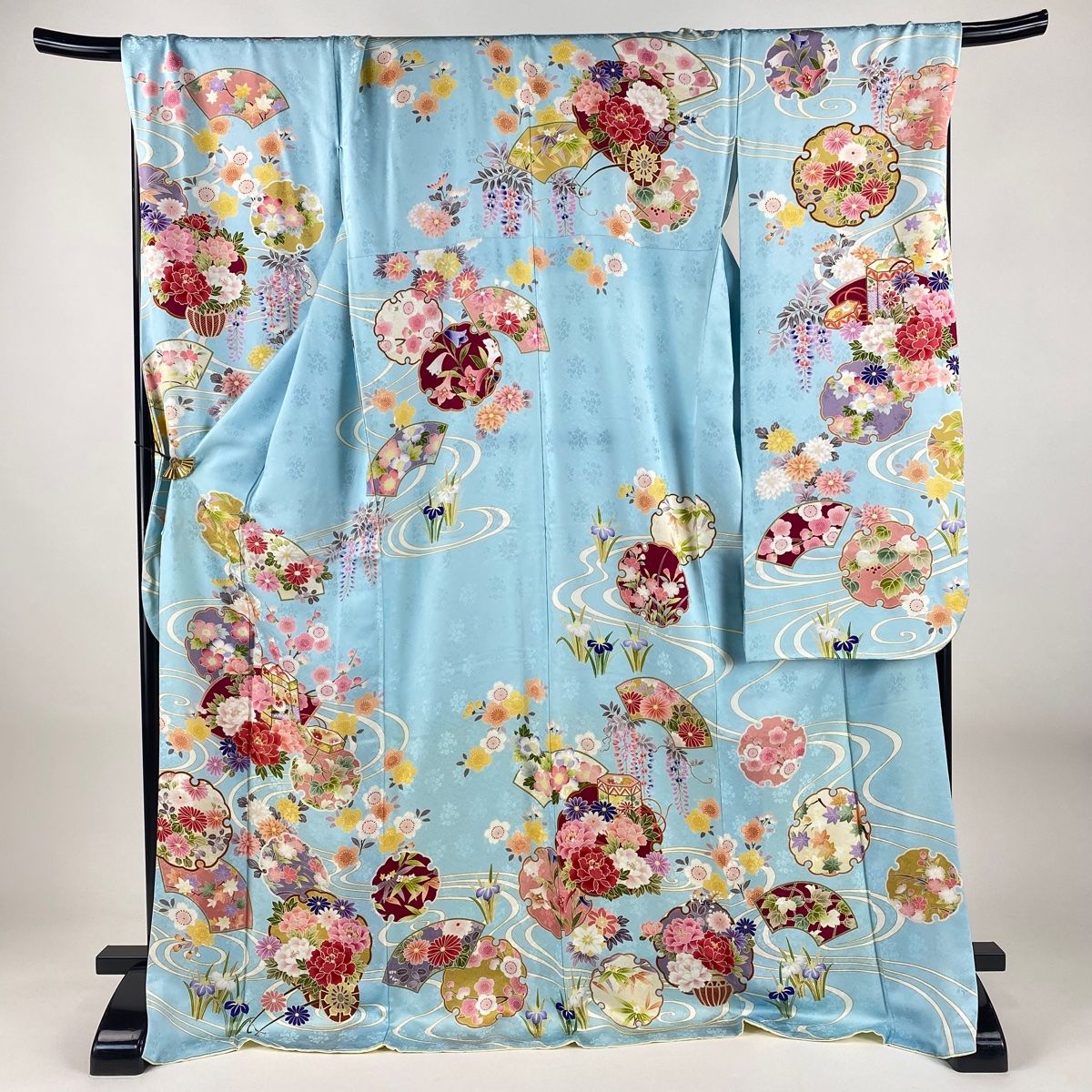 振袖 身丈175 cm 裄丈72 L 袷 雪輪 牡丹 金彩 染分け 水色 正絹