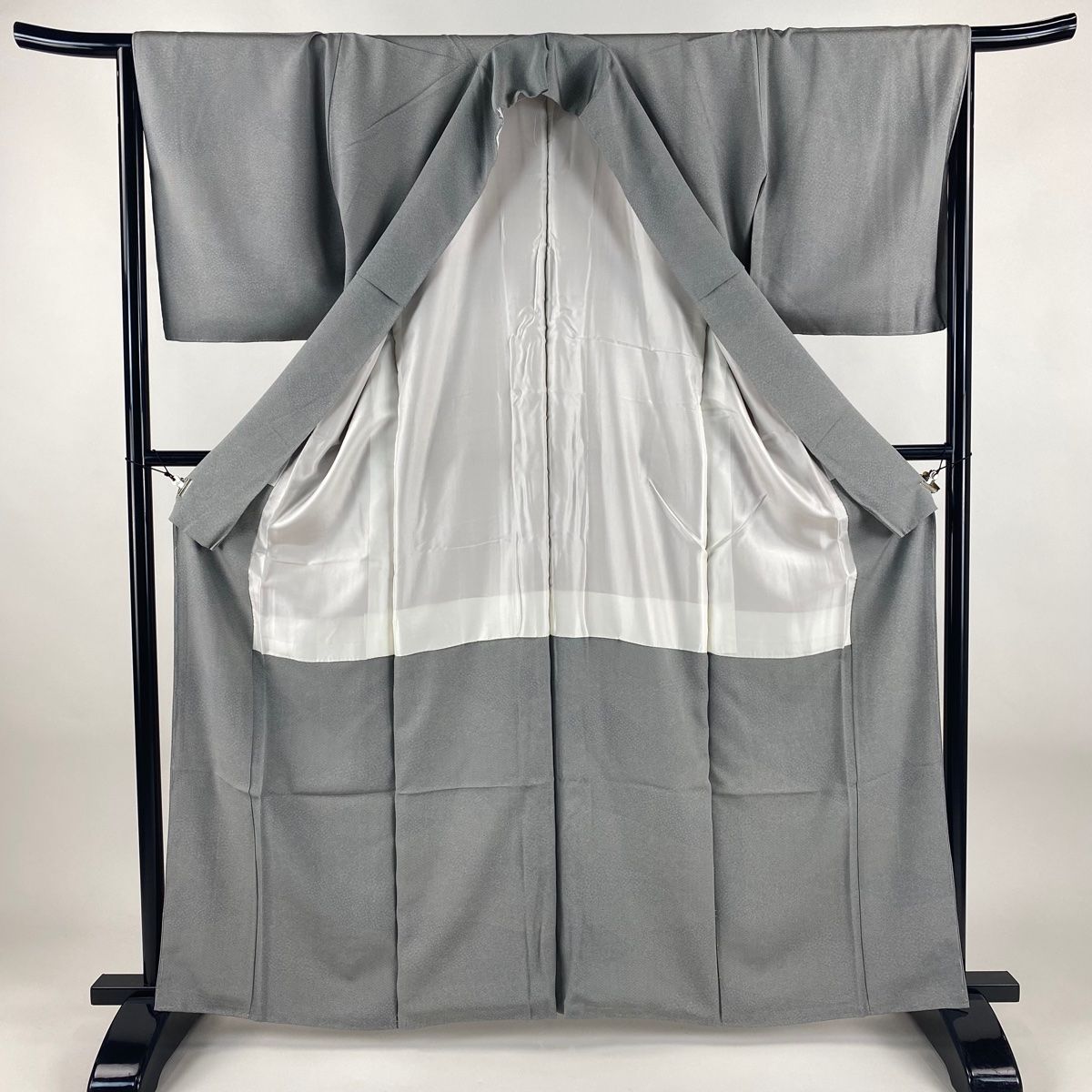  江戸小紋 身丈163.5 cm 裄丈65.5 M 袷 青海波 草花 青灰色 正絹 小紋 着物