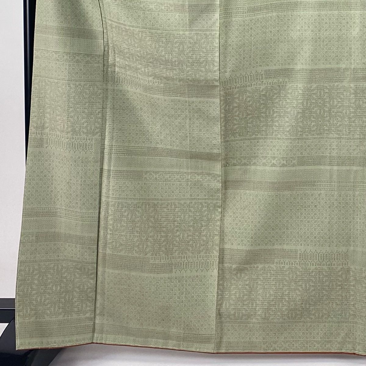 紬 身丈168 cm 裄丈66 M 袷 亀甲絣 段縞 灰緑 正絹