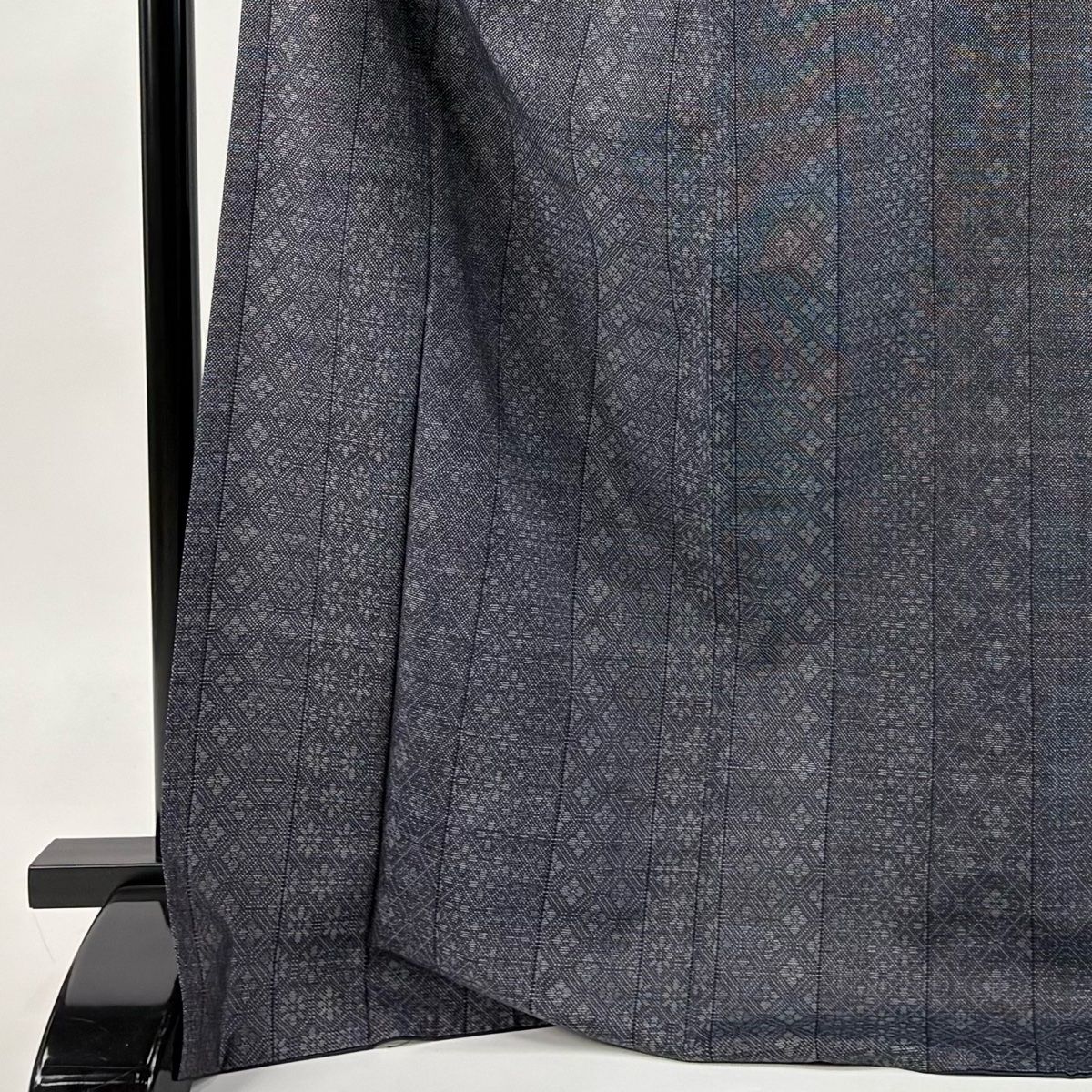 大島紬 身丈174 5 cm 裄丈70 L 袷 本藍染 証紙 花菱 縦縞 紺色 正絹