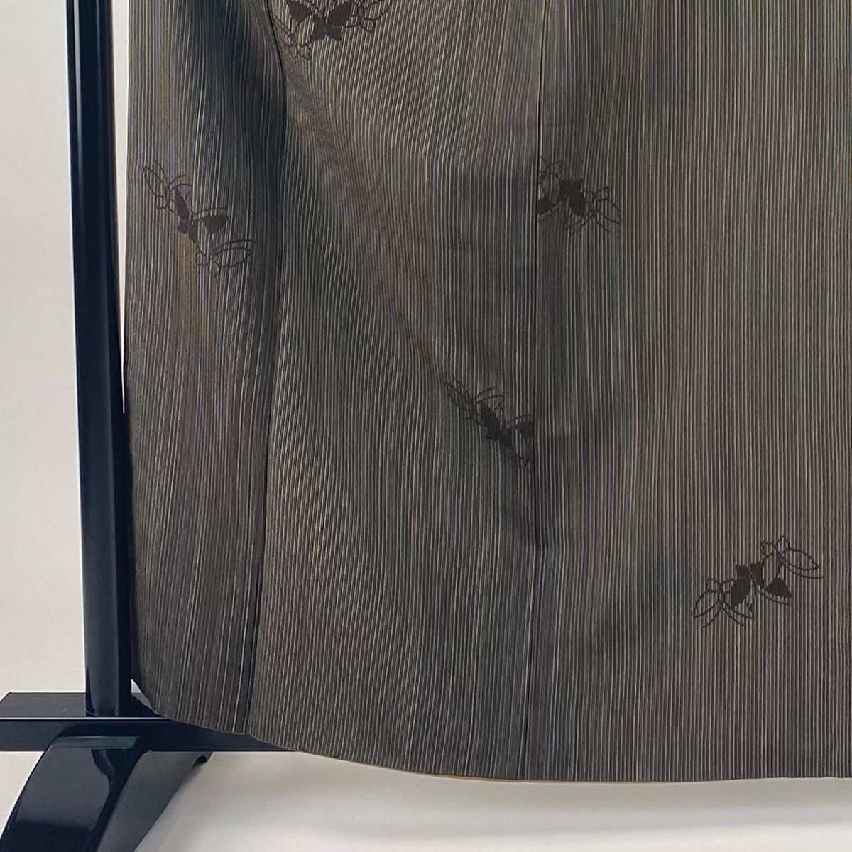 紬 身丈162 cm 裄丈63 S 袷 蝶 縞 焦茶色 正絹