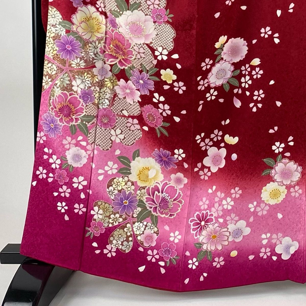 振袖 身丈164 cm 裄丈67 5 L 袷 桜 疋田柄 金銀彩 箔 赤 正絹