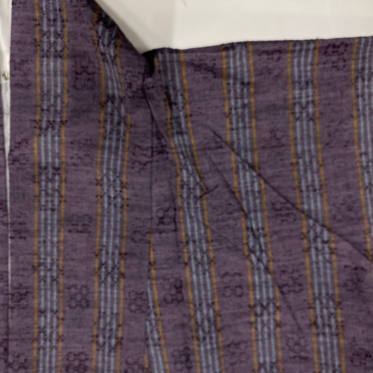  紬 身丈166.5 cm 裄丈70 L 袷 縦縞 幾何学模様 紫 正絹 紬 着物