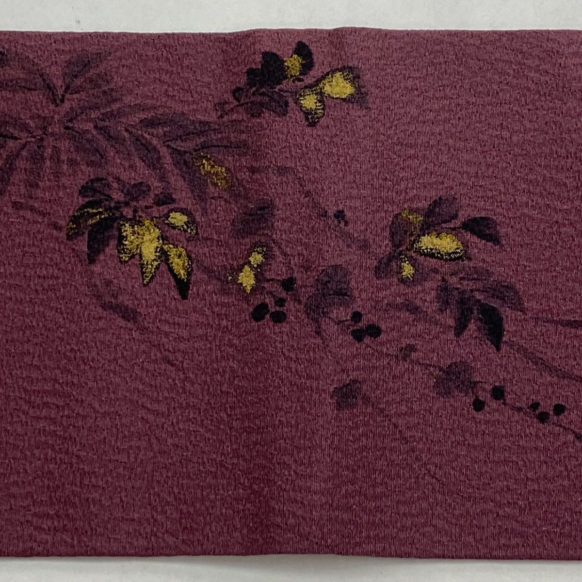  名古屋帯 落款 山科春宣 草花 鳥 金彩 赤紫 正絹 名古屋帯 帯