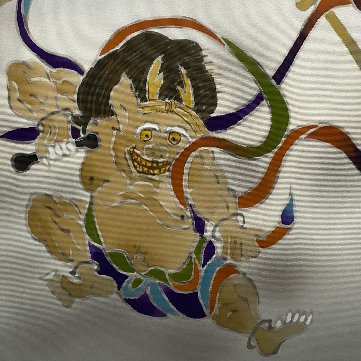 名古屋帯 名品 風神雷神 ぼかし 青灰色 正絹 【中古】 - メルカリ