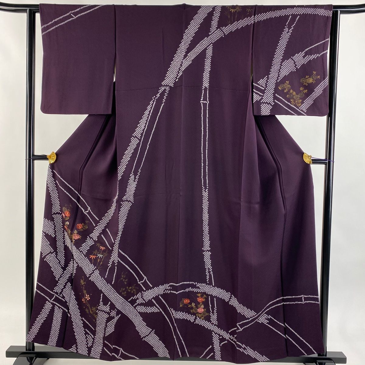 訪問着 身丈157cm 裄丈63cm S 袷 竹梅 菊 刺繍 金糸 紫 正絹 秀品