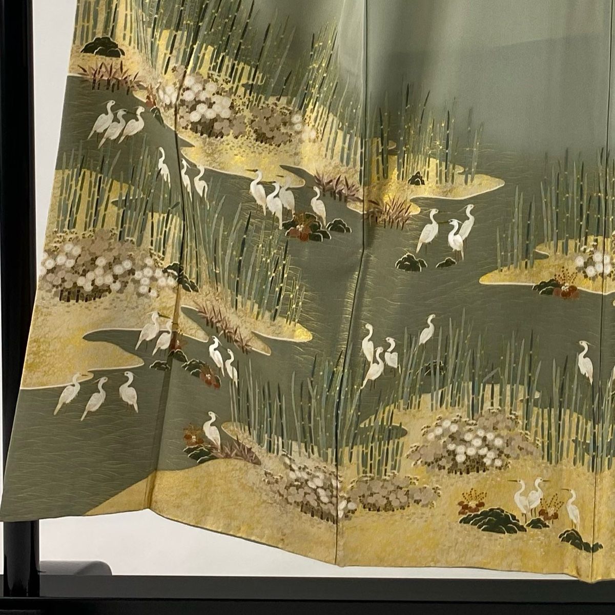 松尾光琳落款 着物 Sサイズ 刺繍比翼付“心揺さぶる牡丹や鴛鴦”色留袖O-79 色留袖 身丈152cm 裄丈62.5cm S 袷 松尾光琳 落款 木賊 白鷺 刺繍 金彩