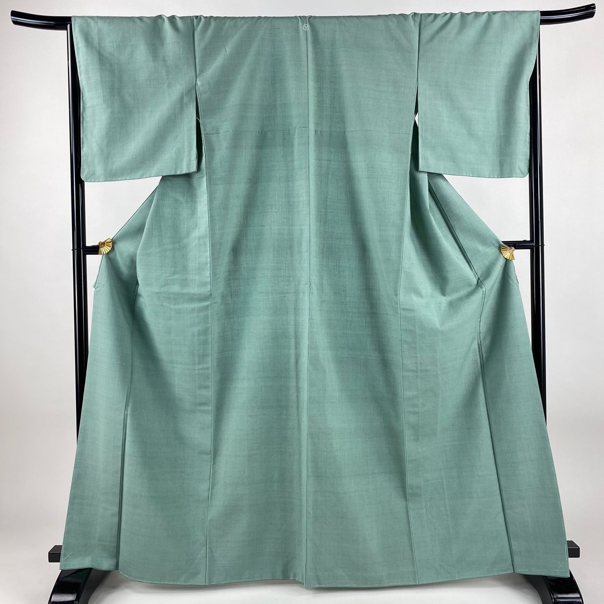 紬 身丈166 cm 裄丈67 M 袷 薄緑 正絹 秀品 一つ紋