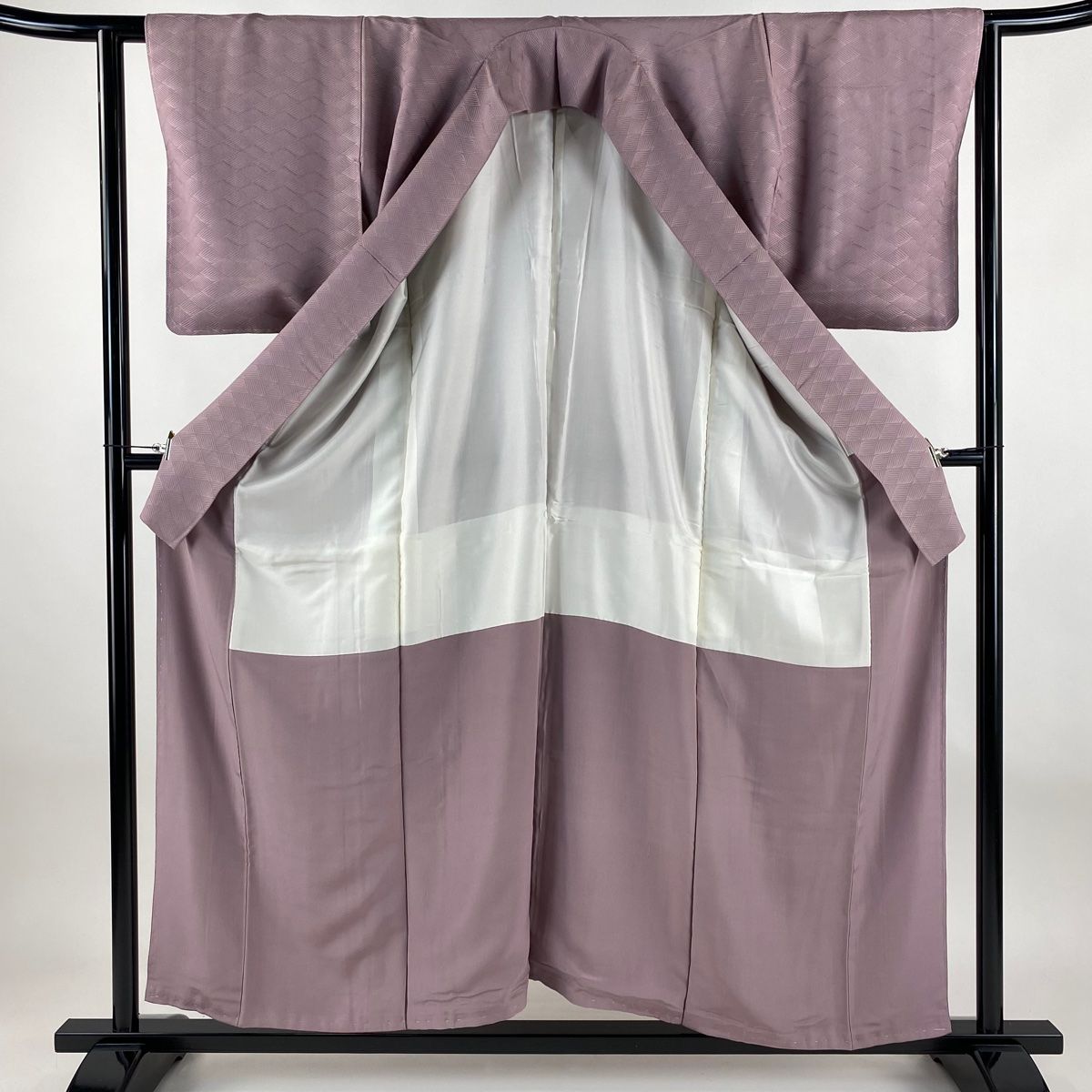  色無地 身丈155 5 cm 裄丈62 S 袷 地紋 灰紫 正絹 秀品 色無地 着物