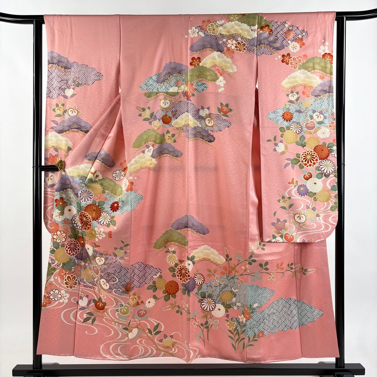 振袖 身丈154 cm 裄丈63 S 袷 菊 流水 金糸 金彩 ピンク 正絹 秀品
