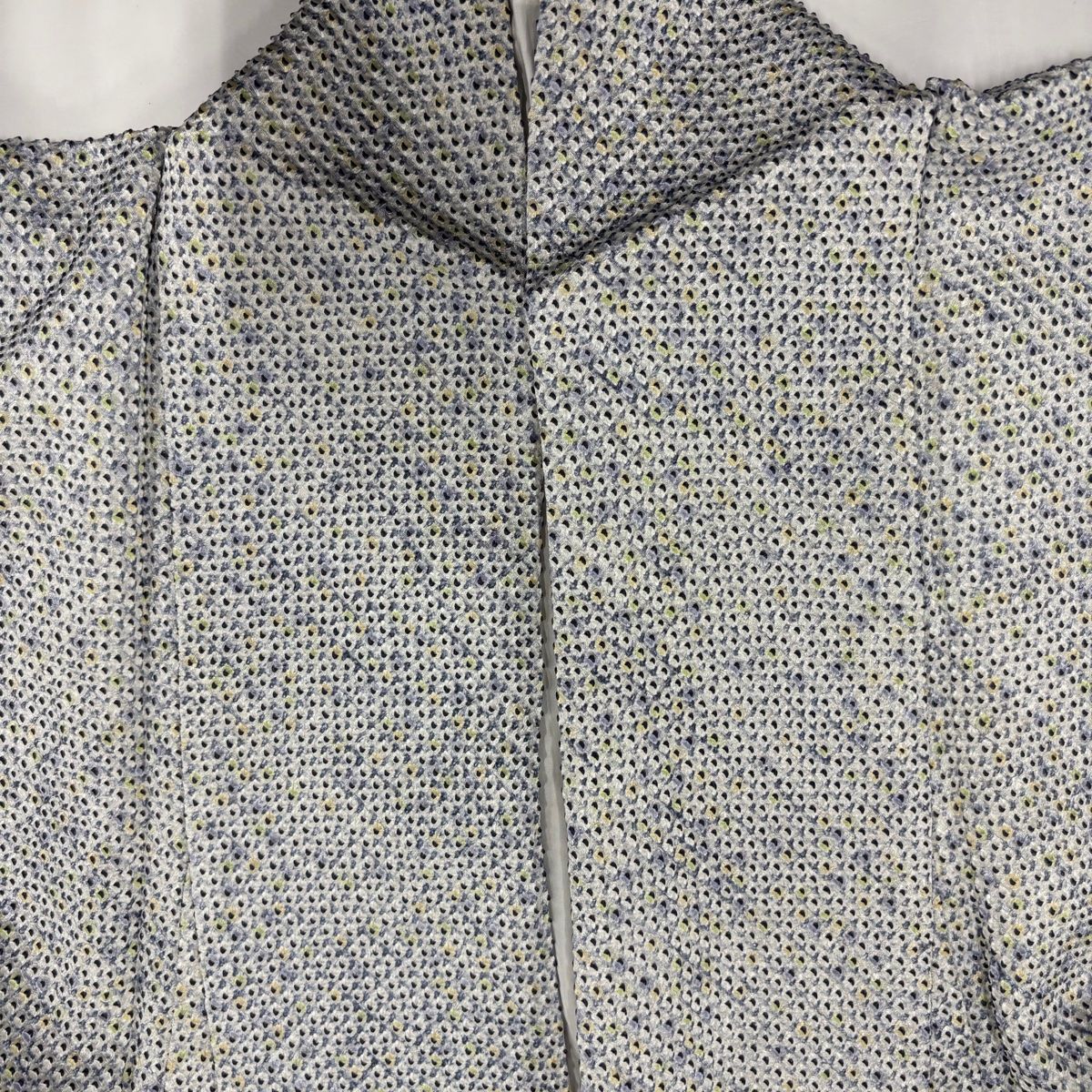  小紋 身丈162 5 cm 裄丈66 M 袷 総絞り 青灰色 正絹 秀品 小紋 着物