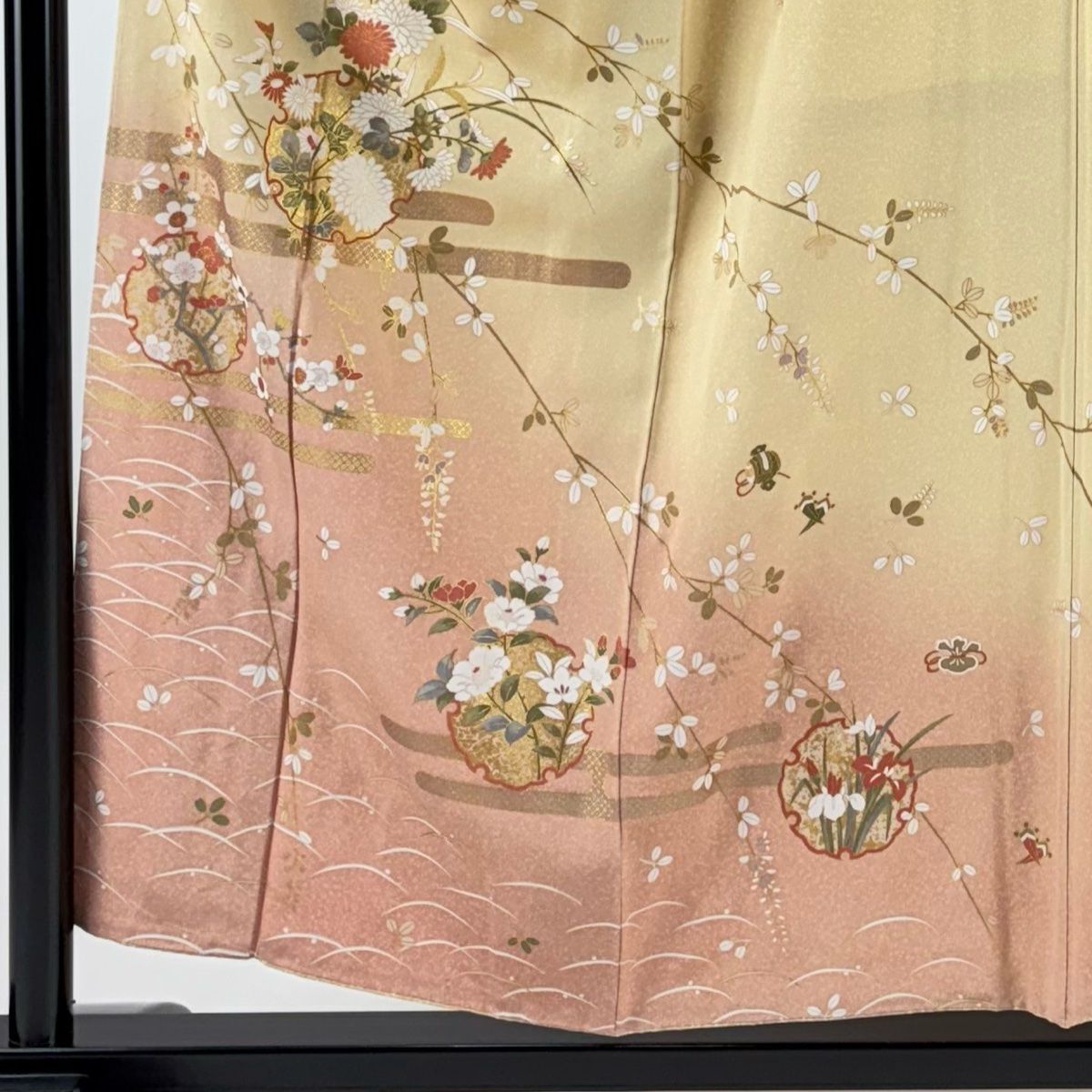 訪問着 身丈157cm 裄丈63.5cm S 袷 笹 籠目 茶紫 正絹