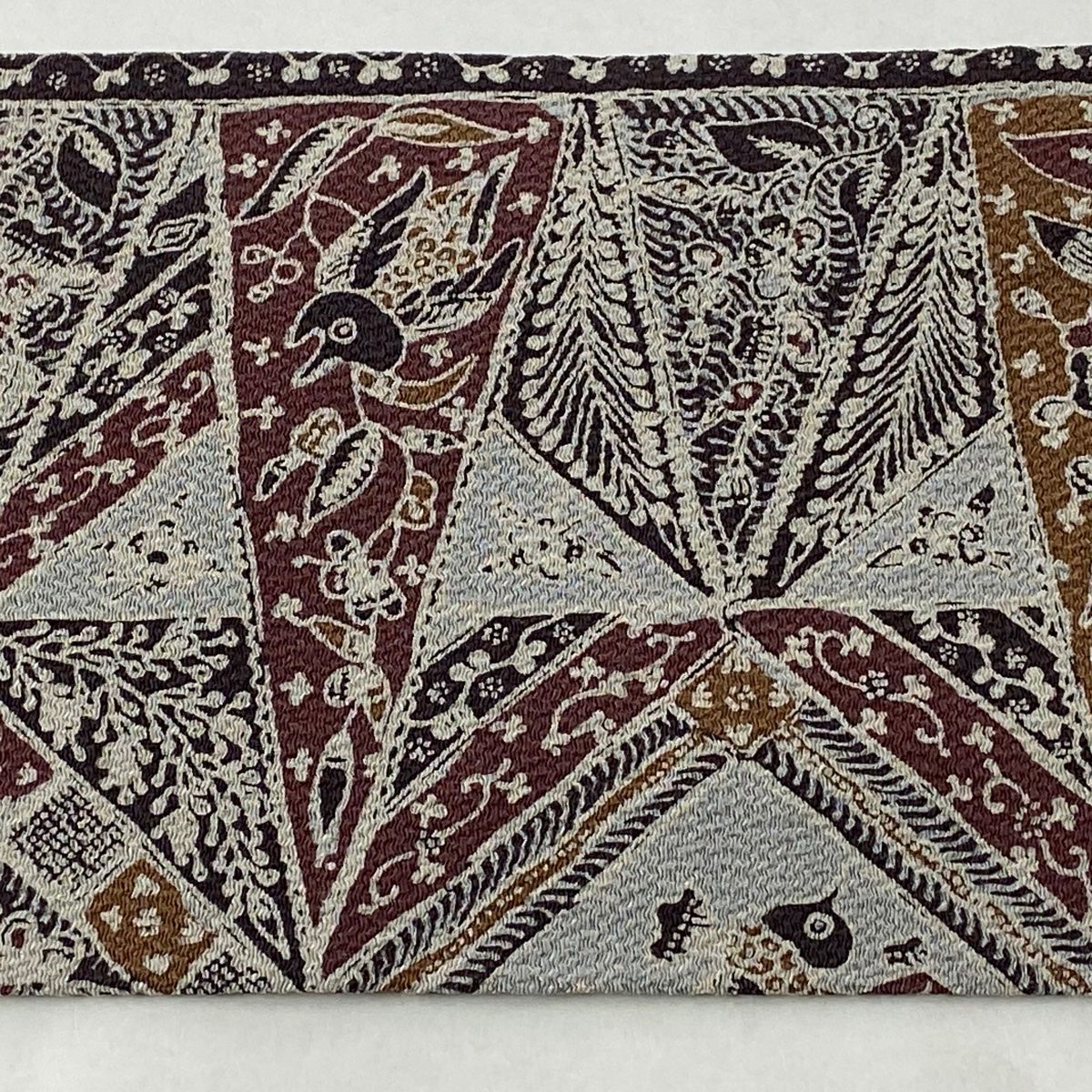  名古屋帯 秀品 鳥 草花 縮緬 灰色 正絹 名古屋帯 帯