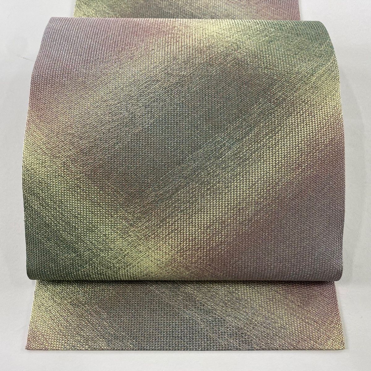 名古屋帯 秀品 八寸名古屋帯 幾何学模様 金糸 灰紫 正絹