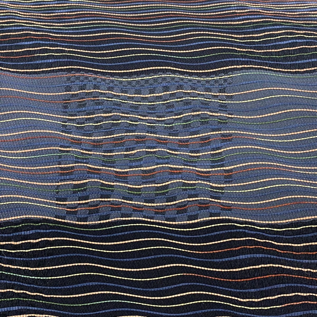 袋帯 秀品 よろけ縞 変わり市松 黒 六通 正絹