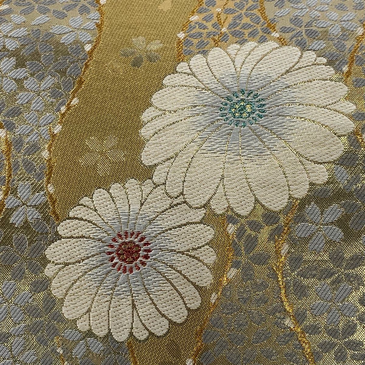 袋帯 秀品 花 立涌 箔 金糸 金色 六通 正絹