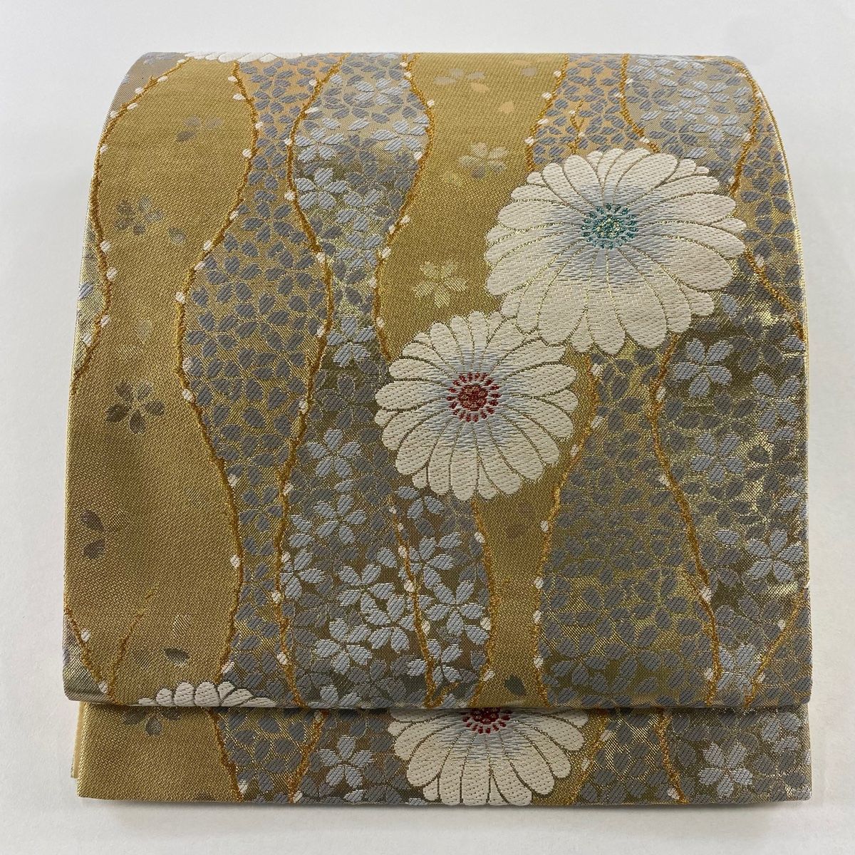 袋帯 秀品 花 立涌 箔 金糸 金色 六通 正絹