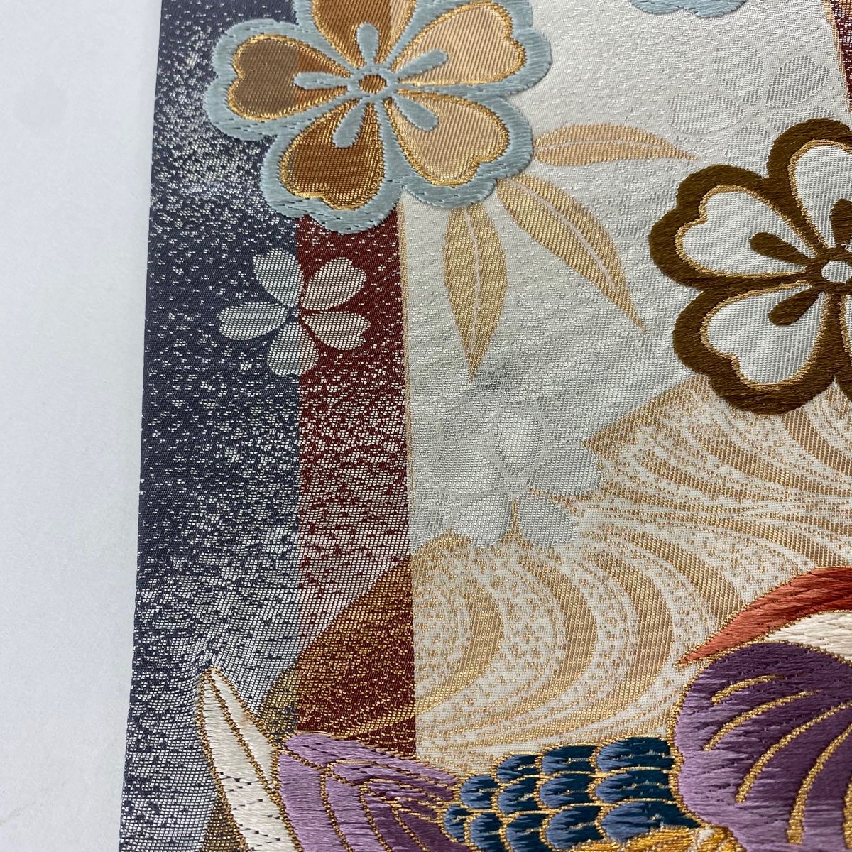 袋帯 秀品 振袖向き 関西仕立て 鴛鴦 桜 箔 金糸 クリーム 全通 正絹 袋帯 帯